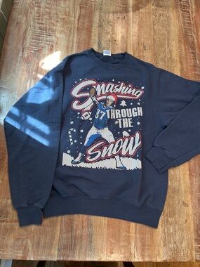VTG Navy Gronk “Smashing Through The Snow” Crewneck Christmas Sweatshirt.